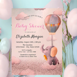 Roze Goud Bokeh,Baby Olifant Ballon Baby Shower  Kaart