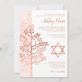 Roze Goud Boom des Levens Bat Mitzvah Uitnodiginge Kaart (Voorkant)