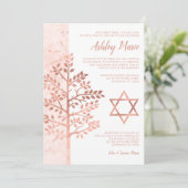 Roze Goud Boom des Levens Bat Mitzvah Uitnodiginge Kaart (Staand voorkant)