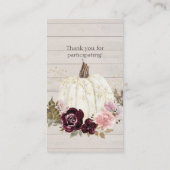 Roze Goud Bourgogne Bloemen Pompoen Luier Raffle Visitekaartje (Achterkant)