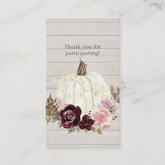 Roze Goud Bourgogne Bloemen Pompoen Luier Raffle Visitekaartje (Achterkant)