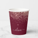 Roze Goud Bourgondië Glitter Glans Monogram Papieren Bekers<br><div class="desc">Bourgondië en Roze Goud - Blush Roze Nep Glitter en Glans Elegant Monogram Verjaardag,  Trouw,  Bruidsfeest of Meisjesuitstapfeest Beker. Deze Verjaardagsbeker kan worden aangepast om uw initiaal en voornaam toe te voegen. Neem contact op met de ontwerper voor aangepaste bijpassende artikelen.</div>