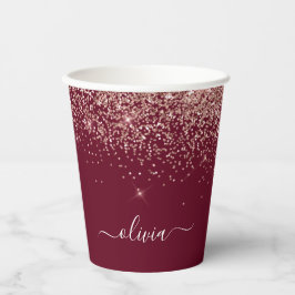 Roze Goud Bourgondië Glitters Schitterend Monogram Papieren Bekers