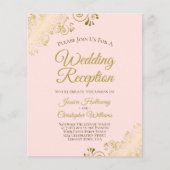 Roze & Goud Budget Bruiloft Receptie Uitnodigen (Voorkant)
