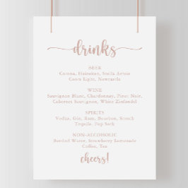 Roze Goud Calligrafie Bruiloft Dranken Menukaart B Poster