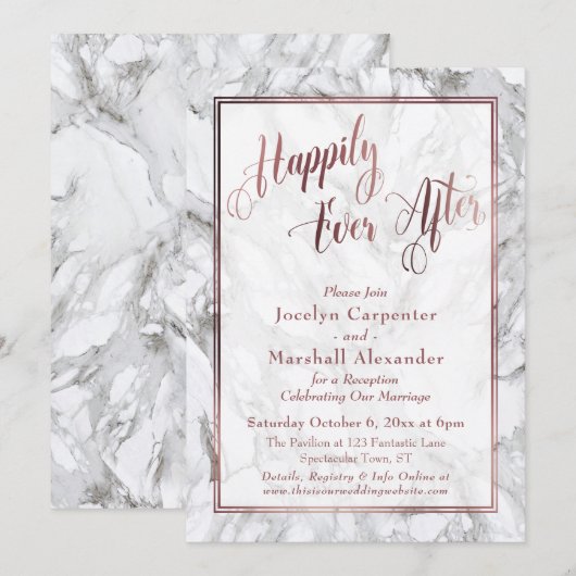 Roze Goud Calligrafie Gelukkig Einde Marble Kaart (Voorkant / Achterkant)