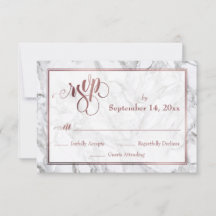 Roze Goud Calligraphy RSVP Grijs en Wit Marmer