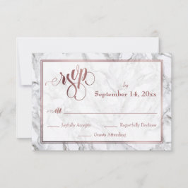 Roze Goud Calligraphy RSVP Grijs en Wit Marmer Kaartje