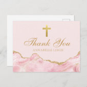 Roze Goud Christelijk Kruis Gepersonaliseerd Dank  Briefkaart (Voorkant / Achterkant)