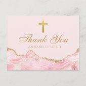 Roze Goud Christelijk Kruis Gepersonaliseerd Dank  Briefkaart (Voorkant)