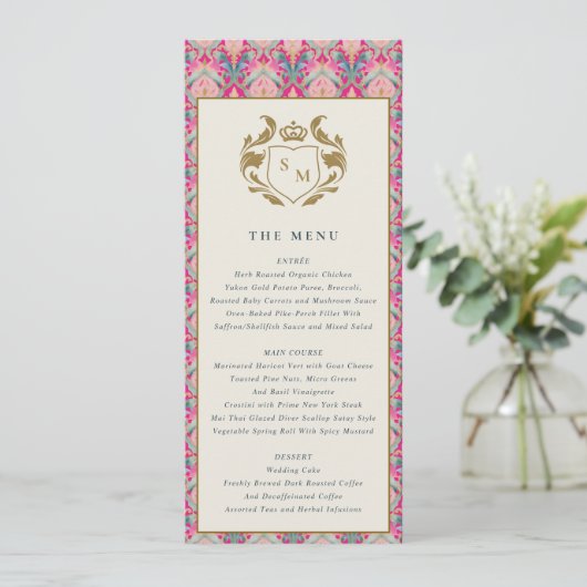 Roze Goud Classy Bloemen Laurel Wedding Menu Kaart (Staand voorkant)