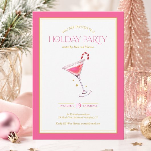 Roze Goud Cocktail Kerstfeest Feest Kaart