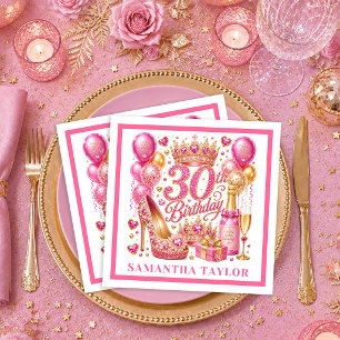 Roze goud confetti 30e verjaardag servetten