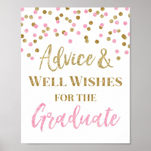 Roze Goud Confetti Advies voor Afstuderen Sign Poster (Voorkant)
