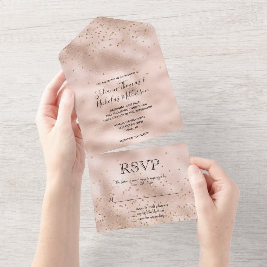 Roze Goud Confetti All In One Uitnodiging (Afscheurbaar)