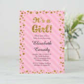 Roze Goud Confetti Baby Meisje Douche Uitnodiging (Staand voorkant)