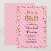 Roze Goud Confetti Baby Meisje Douche Uitnodiging (Voorkant / Achterkant)