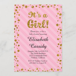Roze Goud Confetti Baby Meisje Douche Uitnodiging