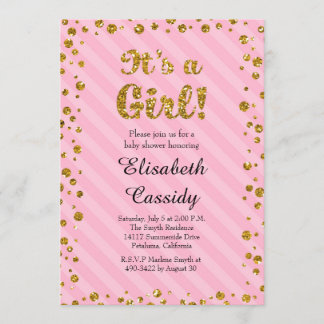 Roze Goud Confetti Baby Meisje Douche Uitnodiging