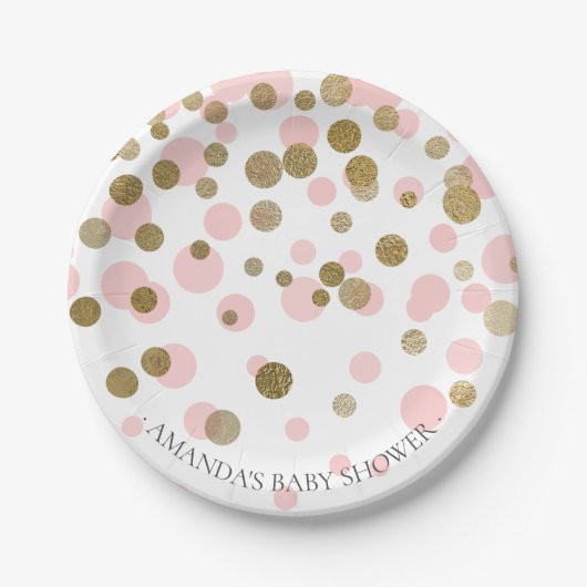 Roze & Goud Confetti Baby shower 7" Bord (Voorkant)