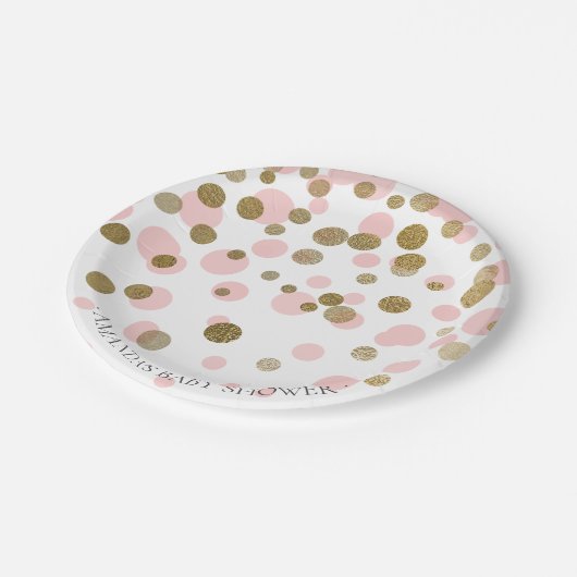 Roze & Goud Confetti Baby shower 7" Bord (Gekanteld)