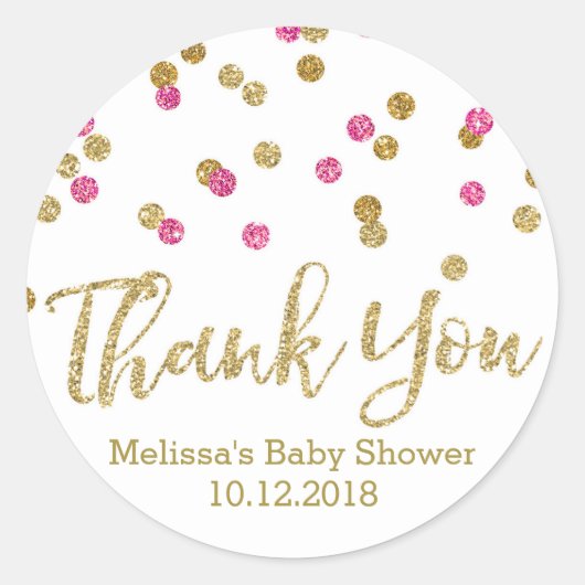 Roze Goud Confetti Baby shower Dank u Sticker (Voorkant)
