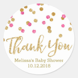 Roze Goud Confetti Baby shower Dank u Sticker