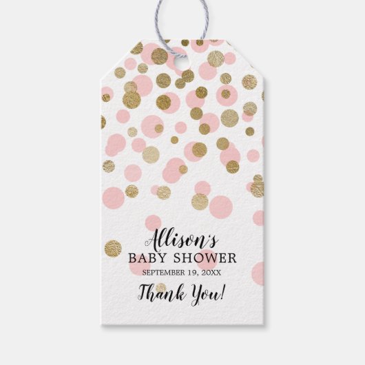 Roze & Goud Confetti Baby shower Favor Gift Label Cadeaulabel (Voorkant)