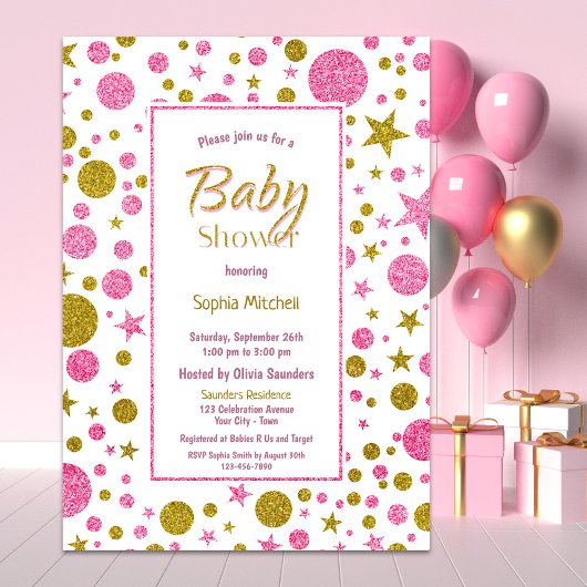 Roze Goud Confetti Baby shower Kaart