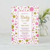 Roze Goud Confetti Baby shower Kaart (Staand voorkant)