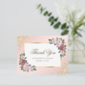 Roze Goud Confetti Bloem Bruiloft Dankjewel Briefkaart (Staand voorkant)