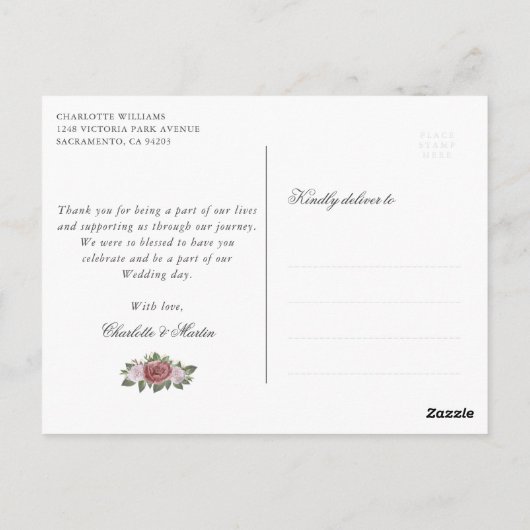 Roze Goud Confetti Bloem Bruiloft Dankjewel Briefkaart (Achterkant)