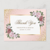 Roze Goud Confetti Bloem Bruiloft Dankjewel Briefkaart (Voorkant)