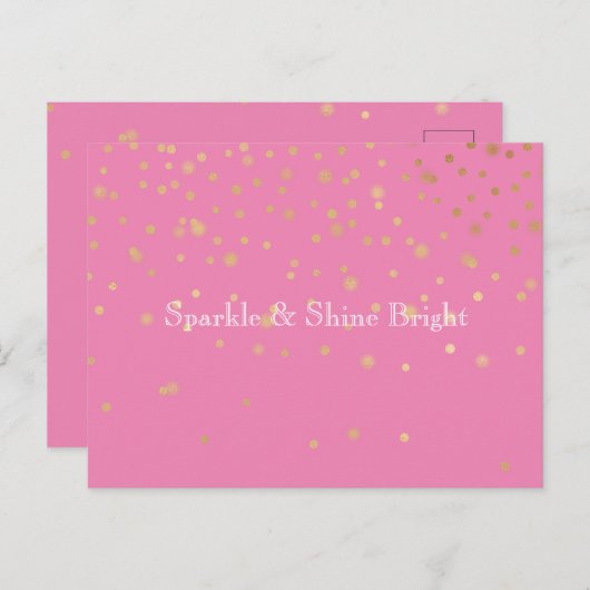 Roze Goud Confetti Briefkaart (Voorkant / Achterkant)