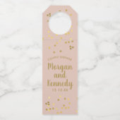 Roze Goud Confetti Bruiloft Fleslabel Flessenhanger (Voorkant)