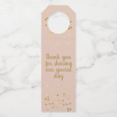 Roze Goud Confetti Bruiloft Fleslabel Flessenhanger (Achterkant)