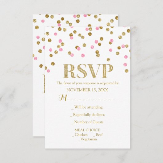 Roze Goud Confetti bruiloft RSVP Kaarten (Voorkant / Achterkant)