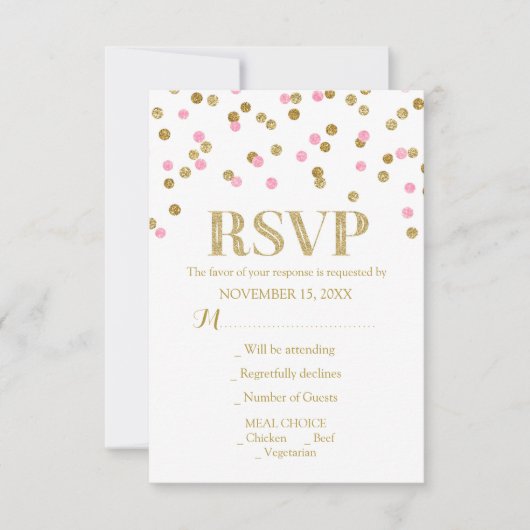 Roze Goud Confetti bruiloft RSVP Kaarten Kaartje (Voorkant)