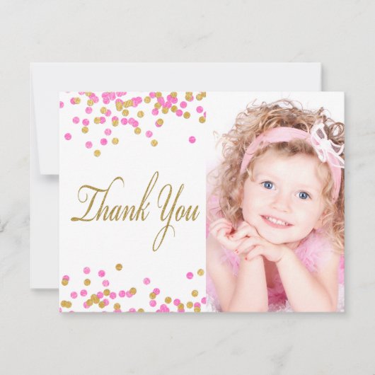 Roze Goud Confetti Foto Dank u Kaarten (Voorkant)