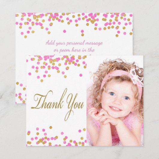 Roze Goud Confetti Foto Dank u Kaarten (Voorkant / Achterkant)