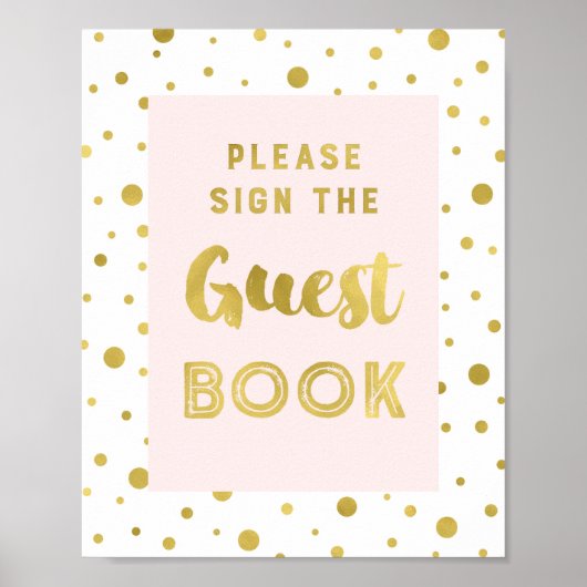 Roze Goud Confetti Gastboek Huwelijk Bord Poster (Voorkant)