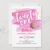 Roze Goud Confetti Modern 21e Verjaardagsuitnodigi Kaart (Voorkant)