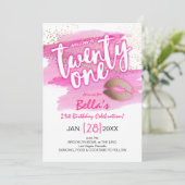 Roze Goud Confetti Modern 21e Verjaardagsuitnodigi Kaart (Staand voorkant)