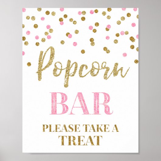 Roze Goud Confetti Popcorn Bar Teken Poster (Voorkant)