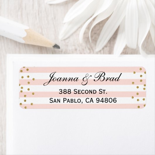 Roze Goud Confetti retour adres label bruiloft (Insitu)