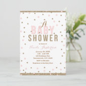 Roze & Goud Confetti Stippen Meisjes Baby shower Kaart (Staand voorkant)