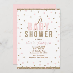 Roze & Goud Confetti Stippen Meisjes Baby shower Kaart