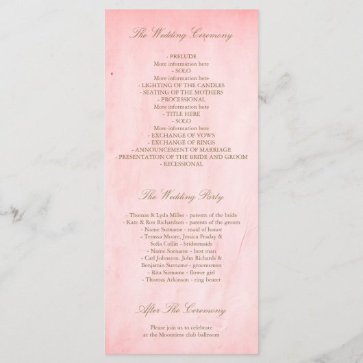 Roze  Goud Confetti Trouwprogramma's Programmakaart (Achterkant)