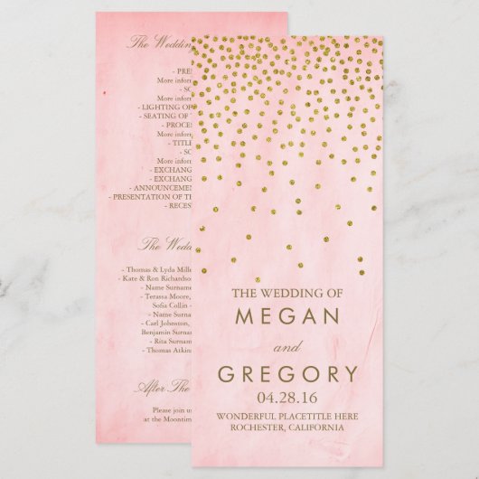 Roze  Goud Confetti Trouwprogramma's Programmakaart (Voorkant / Achterkant)