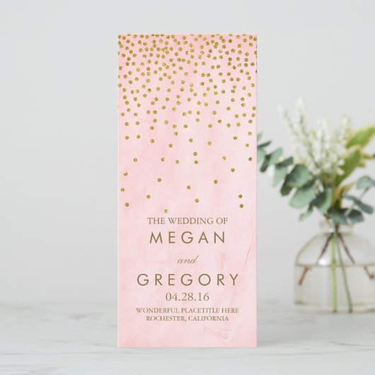 Roze  Goud Confetti Trouwprogramma's Programmakaart (Staand voorkant)